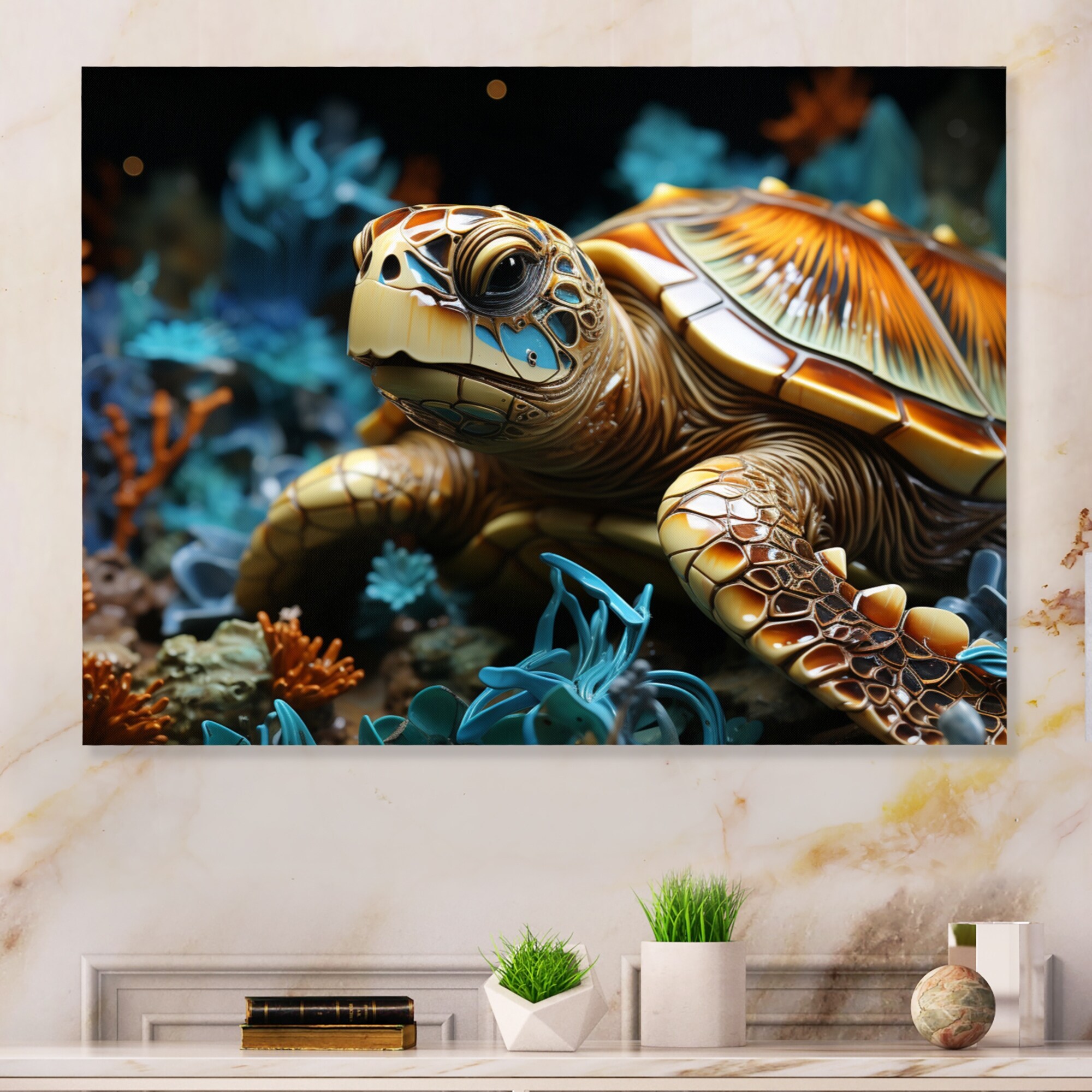 discount & free shipping Designart Turtle Serene With Coral In Ocean I